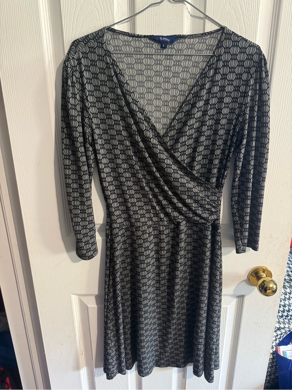 Reitmans Black & White Geometric Faux-Wrap Dress
